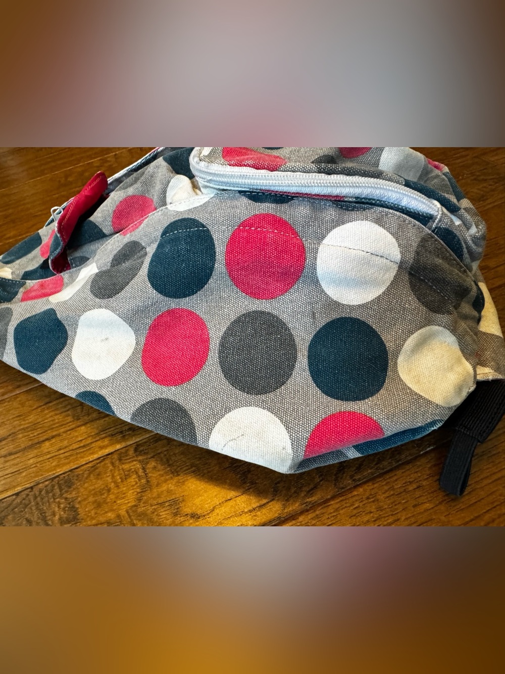 Kavu Rope Bag Polka Dots Pink Navy Gray sling backpack - Picture 6 of 16